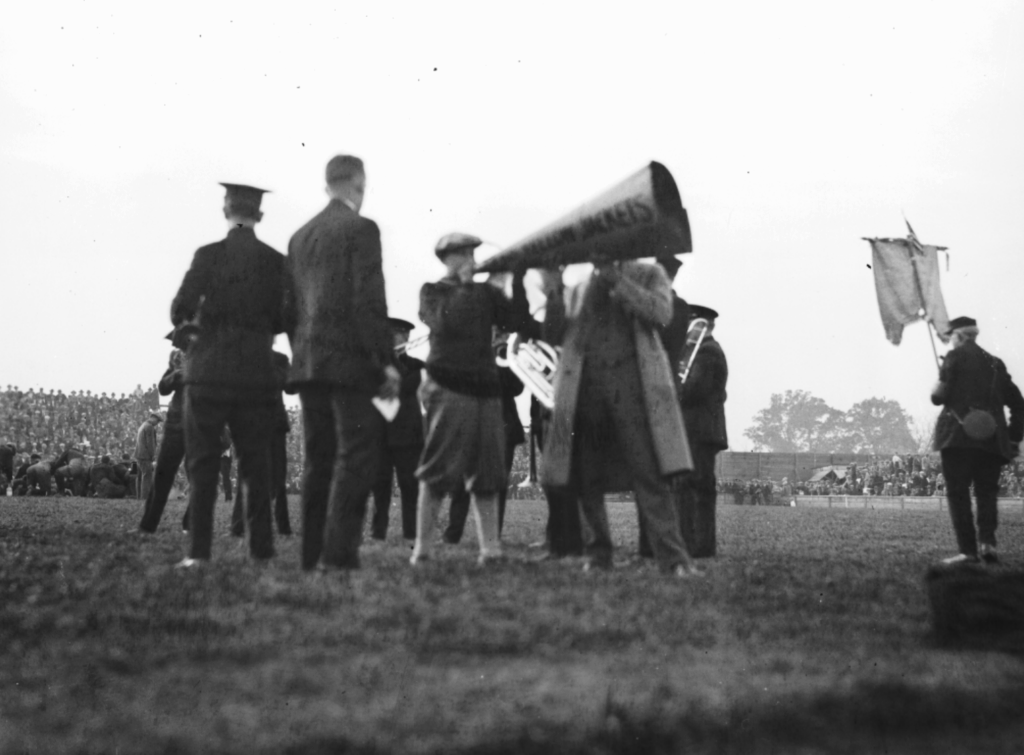 Bobby Calhoun, Frankford Yellow Jackets announcer, with a megaphone